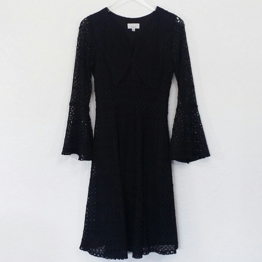 Signature by Robbie Bee M Black Bell Sleeve Dress